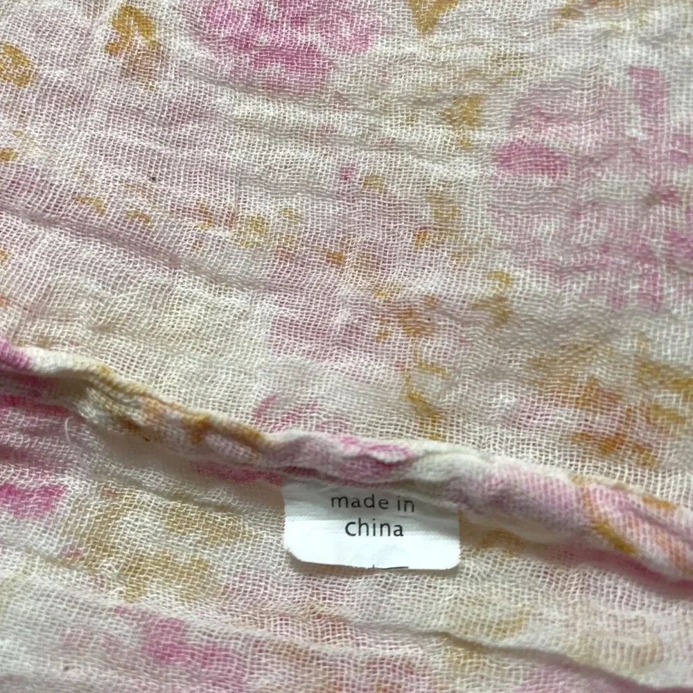 Free People Reusable Floral Tote Bag Pink Cream Muslin Gauze Boho Casual Beach